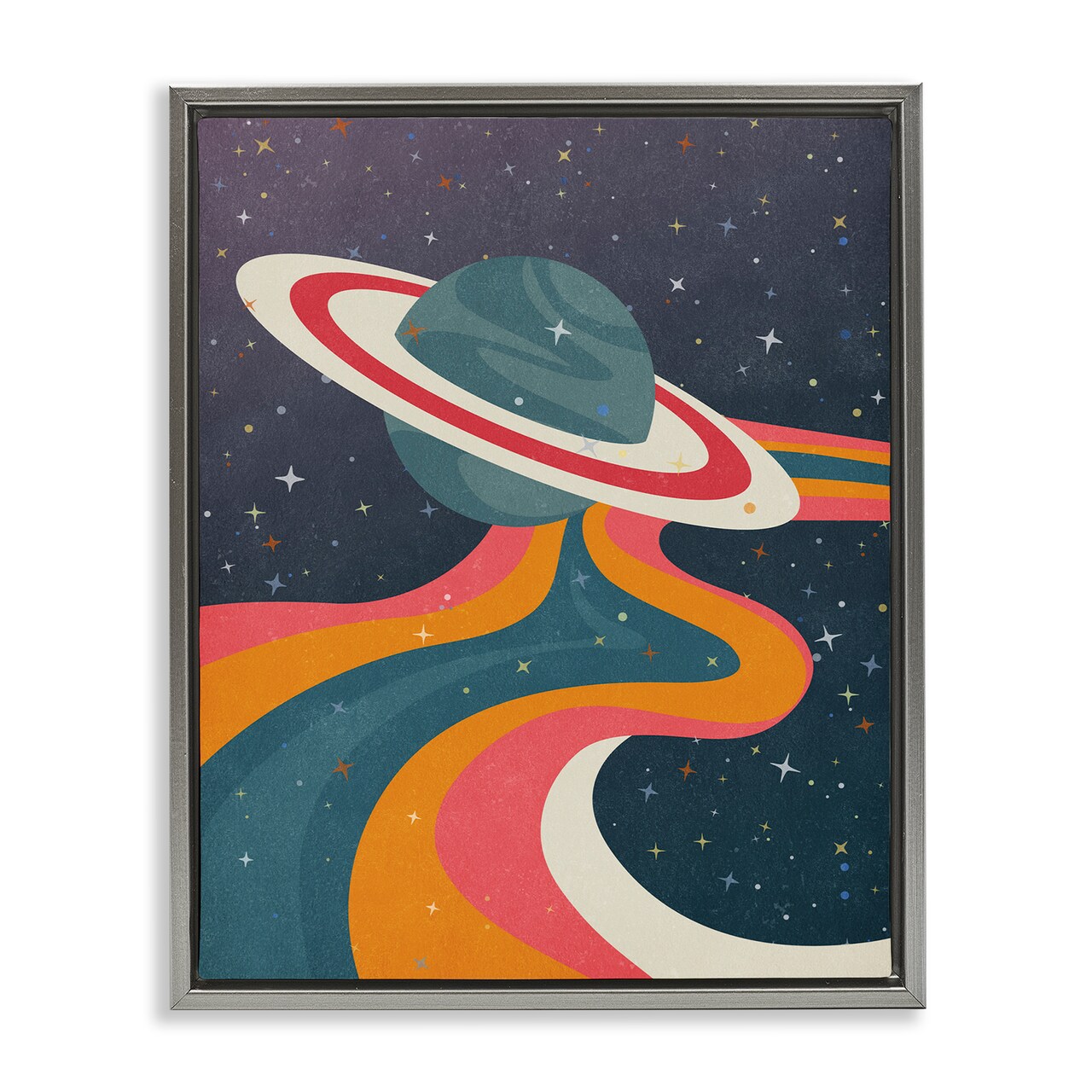 Stupell Industries Retro Space Planet Framed Floater Canvas Wall Art Design by Nataly White